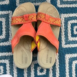 Merrell  Orange and Yellow Q Form Slide Sandals